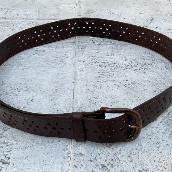 Genuine Leather Belt Pin Buckle Unisex Waistband Brown Belt Size 32 inches - Picture 3 of 11